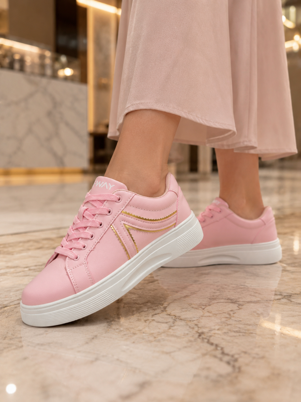 Classic Pink Lace-Up Platform Sneakers
