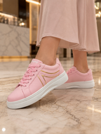 Classic Pink Lace-Up Platform Sneakers