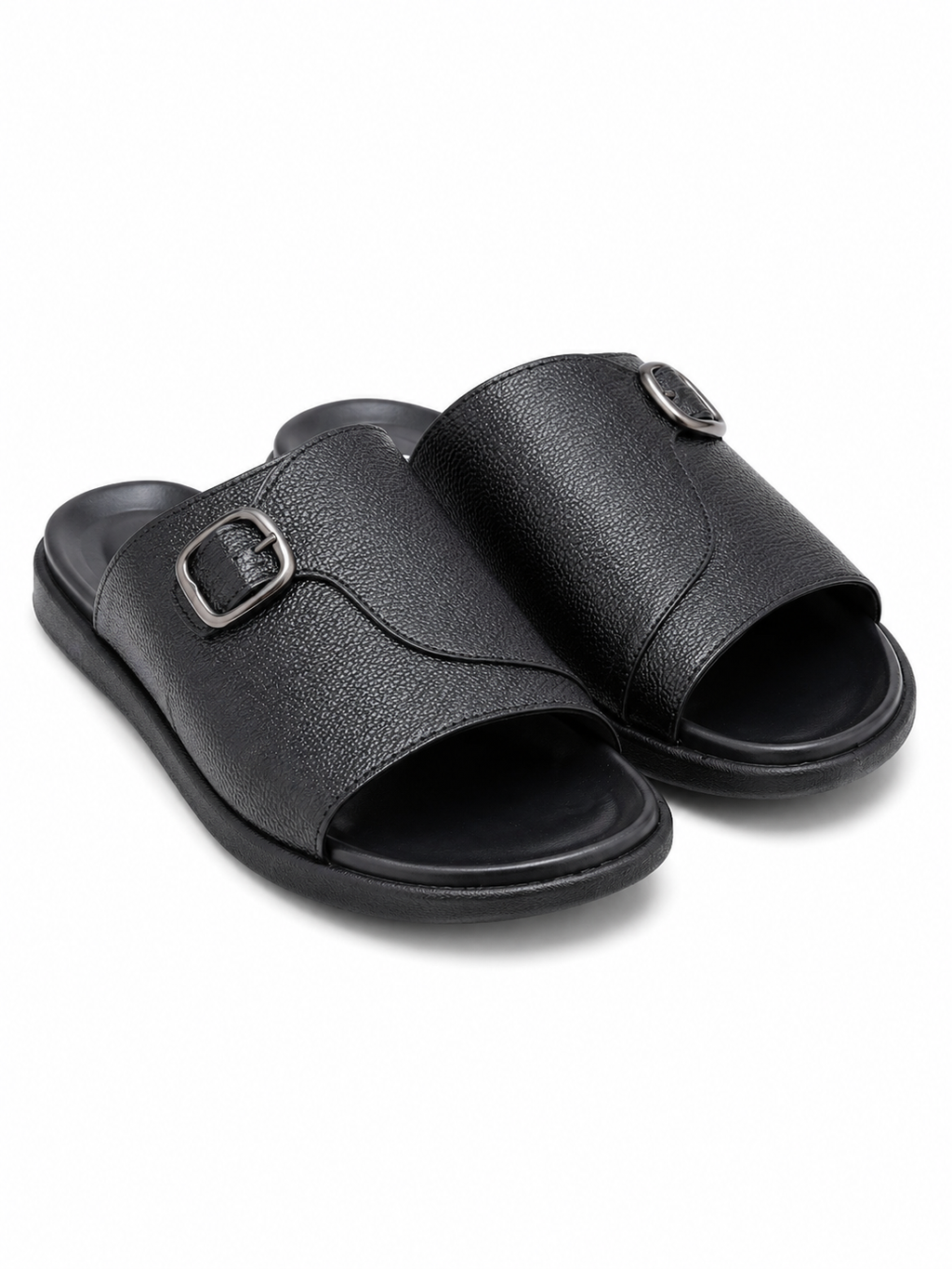 NOBLE Textured Buckle Strap Slippers