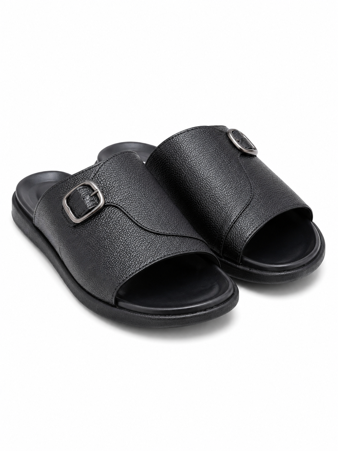 NOBLE Textured Buckle Strap Slippers