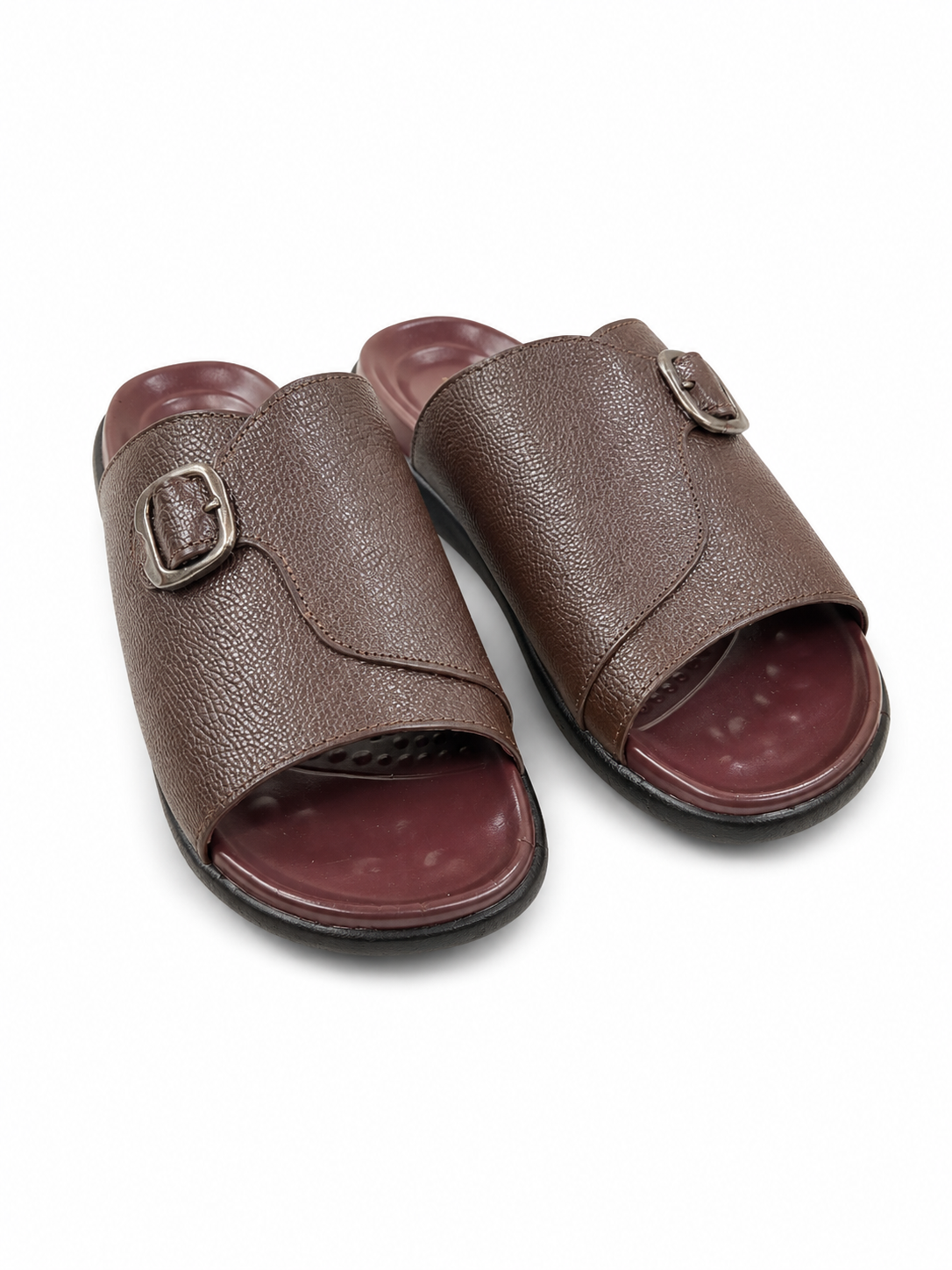 NOBLE Textured Buckle Strap Slippers