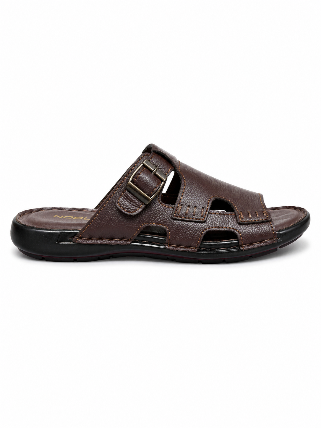 Brown sandal with two straps on a white background